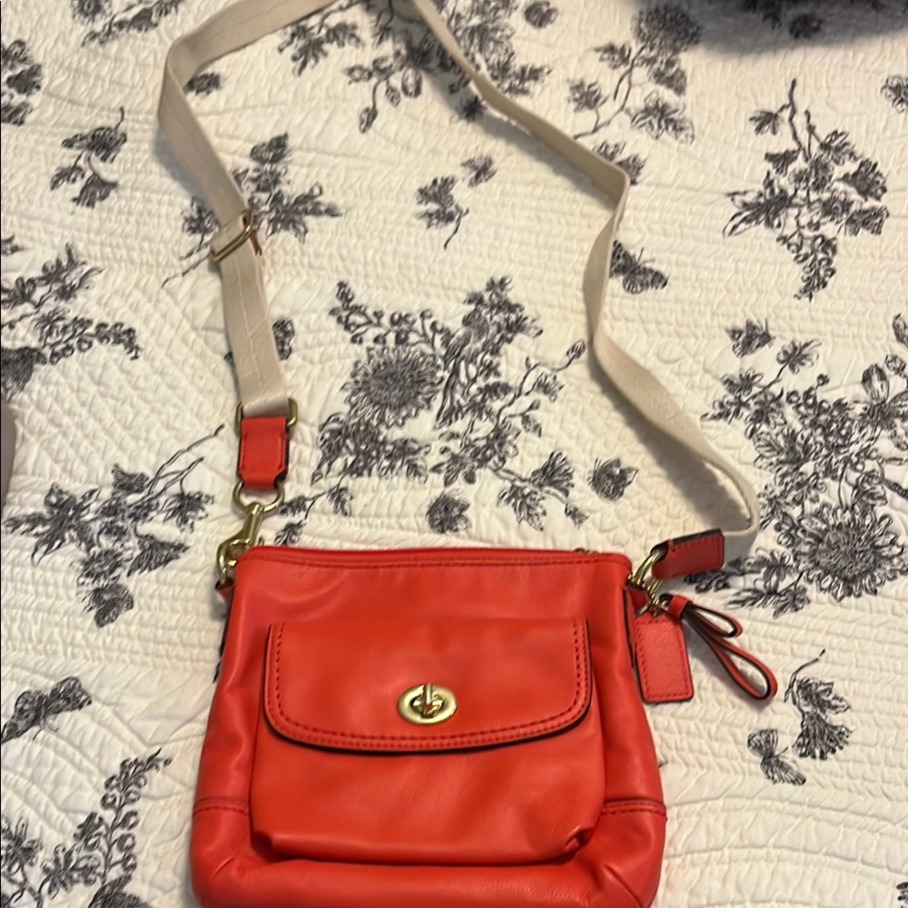 Coach Orange/Red Crossbody Bag with Cotton Strap